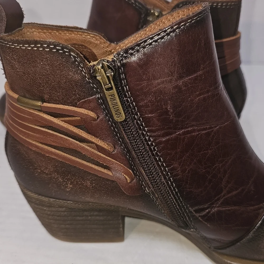 Pikolinos Leather Ankle Boots EU 36 / US 6 – Brown Two-Tone Western Boho Booties - Picture 3 of 11